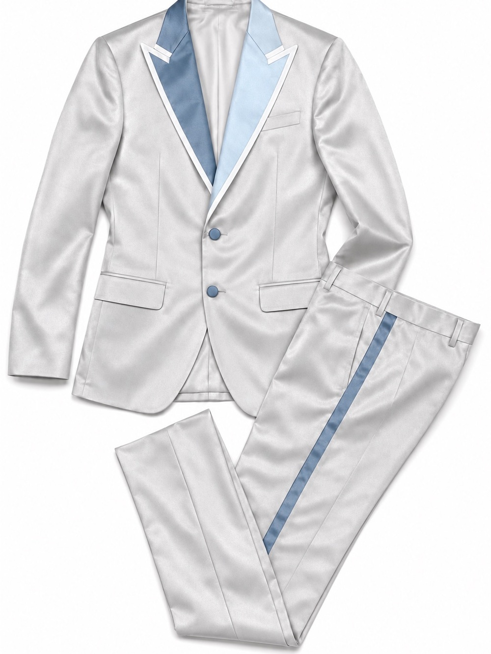 Silver and Light Blue Tuxedo Suit Jacket & Pants